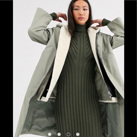 ASOS WHITE Borg And PU Parka Trench Coat Khaki